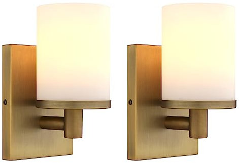 PathsOn Set of 2 Industrial Wall Sconce, Cylinder White Milk Glass Shade Vintage Wall Light Fitting for Bathroom Vanity Mirror Kitchen Living Room