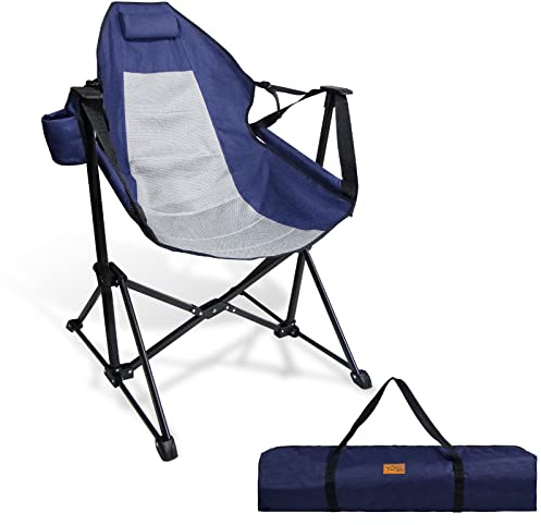 CCLIFE Schaukelstuhl Campingstuhl Gartenstuhl Faltbar, klappstuhl Outdoor Regiestuhl Strandstuhl mit Getränkehalter Kopfstütze