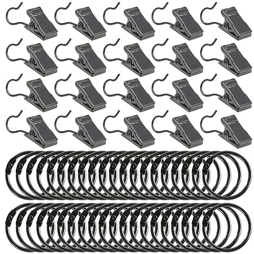 Ansodo 60-teiliges Gardinenringe Mit Clips,Vorhangringe,Fenstervorhangring,Rostfreier Stahl Fenster Gardinen Hängender Ring, Für Bettvorhang,Duschvorhang,Fenstervorhang