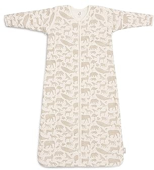 Jollein Baby Sleeping Bag - Animals, Nougat - 90 cm - Cotton - 2.0 to 3.0 Tog - Removable Sleeves - Baby Sleeping Bag - Animal Print, Beige, Animals, Nougat