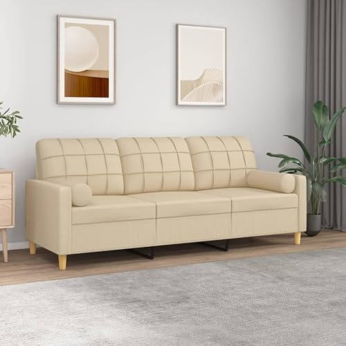 Homgoday 3-Sitzer-Sofa mit Zierkissen Sofa Couch Relaxsofa Relaxcouch Gästesofa Polstersofa Loungesofa Sofa Modern für Wohnzimmer Schlafzimmer Büro Wohnung Creme 180 cm Stoff