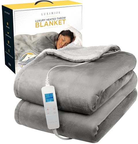 Luximize Electric Heated Blanket Throw - 180x130cm Electric Blanket, Luxurious Comfort - 10 Hour Auto-Off Timer, 10 Heat Settings, Fast Heating For Home & Office Use, Machine Washable, Safe