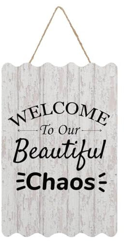 Willkommensschild Welcome To Our Beautiful Chaos (1) Holzschild mit Zitat, 20,3 x 30,5 cm, rustikale Holzschilder für Schule, Kindergarten, Klassenzimmer, Haustür, Veranda, Tor, Heimdekoration,