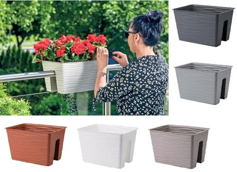 B2C Flower Bridge Hanging Planter Plant Pot Fence Railing Balcony Decking Garden Pot (Anthracite, Small (27cm x 21cm))