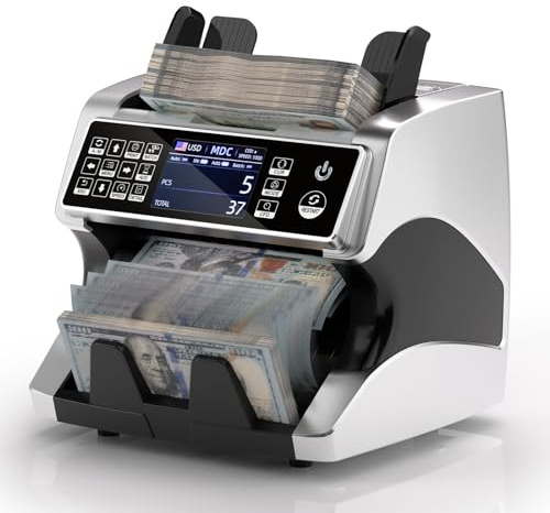 MUNBYN IMC01 Bank Grade Money Counter Machine Mixed Denomination, 2CIS/UV/IR/MG/MT Counterfeit Detection, Serial Number, MUL Currency Cash Counter, Printer Compatible, 2Y Warranty (Silver)