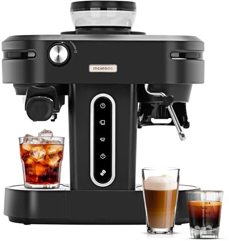 Mcilpoog AC510 - Macchina per caffè espresso semi-automatica da 15 bar, con macina e parete, 3 in 1, con serbatoio dell'acqua rimovibile da 28 oz per cappuccino o latte, regalo per papà (nero)
