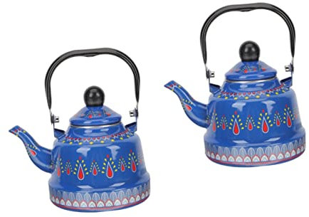 2 pz Bollitore Smaltato Bollitore per il Tè Infusore Piano Cottura Acqua Bollente Pentola Smalto Bollitore a Fischio Teiera per Piano Cottura Bollitore per l'Acqua Bollitore per il Tè Grande Teiera