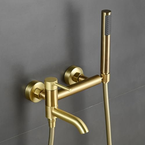 XJTNLB Rubinetto Vasca da Bagno Con Doccetta Oro Spazzolato Rubinetto Doccia Parete Bocca Girevole a 90 ° Miscelatore Monocomando per Vasca-Doccia Rubinetteria Bagno in Ottone