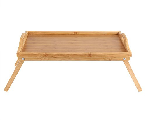 Vassoio da Letto in Legno di Bambù con Gambe Pieghevoli, Tavolo Portatile per Colazione, Computer Portatile, Lettura, Colore Legno