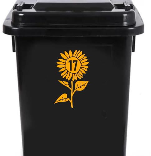 Pack of 4 Cute Sunflower Wheelie Bin Stickers - Recycling Box Stick On Numbers - Wheelie Bin Stickers Decorative - Sunflower Gifts - Easy to Apply (Golden Yellow)
