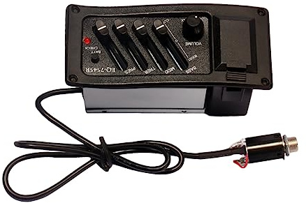 Folk Guitarra Tonabnehmer 7545r mit 4-band Eq und Lautstärke | Schwarz, Kunststoff und Metall, mit 2,5-mm Anschlusskabel, Modell 7545r für Folk Instrumente