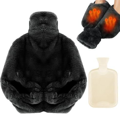 PRITOK Fußwärmer Wärmflasche: 2L Groß Wärmflasche Füße Fußwärmer Ohne Strom für Damen/Herren/Erwachsene, Super Soft und Wärmend Fußwärmflasche Fußheizung für Schlafzimmer Wohnzimmer, 32 x 20CM, Grau