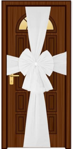 SHATCHI Christmas Door Bow – White 7.5m Diamante Giant Bow Door Cover - Front Door Decorations for Xmas Wedding, Baby Shower Outside Home Decor