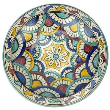 ARTIGIANATO VULCANO Plato decorativo marroquí de cerámica pintado a mano, diámetro 33 cm