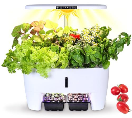 Hydroponics Growing System Kit, 16 Pods Indoor Herb Garden Planter, with Intelligent Water Pump & 7l Water Tank & Seedling fill light, Herb Garden Germination Kit, for Home Kitchen Gardening