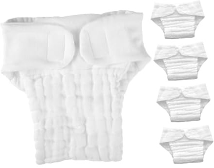 FONDOTIN Reusable Infant Cloth Diapers and Washable Nappy Liners for Babies 9-15 Months 10-15kg, Breathable Cotton Gauze Absorbent Baby Inserts White L Size 5pcs