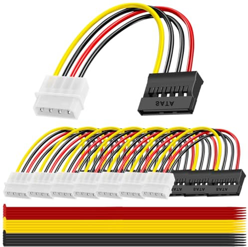 MKBKLLJY 8 Stück SATA auf 4 Pin Stromkabel Adapter 4 Pin IDE Molex Stecker auf 15 Pin SATA Buchse Stromverteileradapterkabel für SATA-Festplatte (7 Zoll)