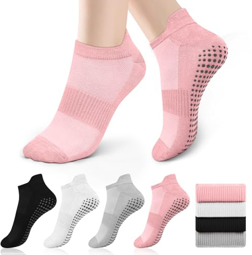 4 Paires Chaussettes Pilates Femme 36-41, Anti-Dérapantes Chaussette Yoga à Semelle Grippée pour Pilates, Barre, Ballet, Danse, Rééducation, Fitness, Chaussettes à Adhérence pour Femme et Homme