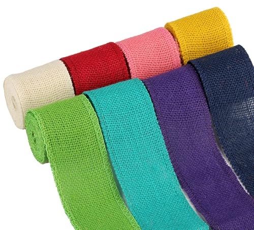 Waltonalice 8 Rollen Bunt Juteband Sackleinenrolle 16M X 6CM Breit Leinenband Geschenkband Dekoband Jute Bänder Natürliche Vintage Bastelband Weihnachtsleinenband für DIY Handwerk Hochzeit Party Bunt