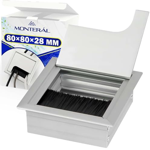 Tapa Pasacables Escritorio 80 x 80 mm H28 mm Color Gris - Pasacables Mesa Escritorio está Fabricado en Aluminio con Cepillo - Garantía de 10 Años - MONTERAL