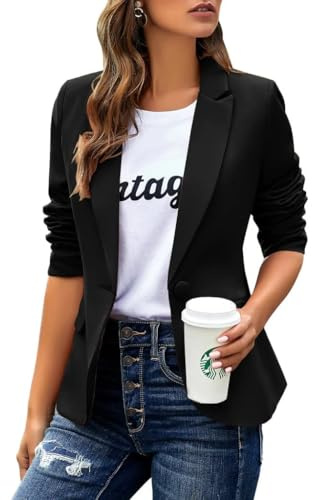 Cicy Bell - Giacca casual a maniche lunghe, blazer con risvolto, adatto per l’ ufficio e il lavoro, giacca blazer, Nero , M