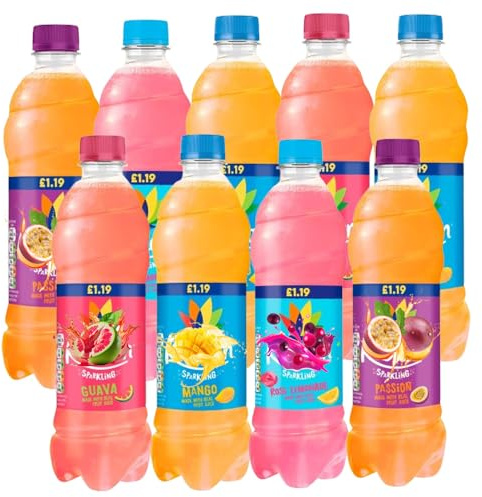 Random Mixed Sparkling Juice Vegan Soft Drink with Sugar & Sweetener 500ml PMP– Assorted Flavours: Mango, Passion Fruit, Rose Lemonade, Guava -Rbc (20 Bottles)