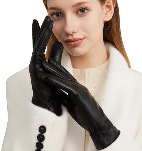 JOOFAN Winter Warm Genuine Leather Gloves for Women, Touchscreen Texting Driving Gloves for Outside Outdoor Activities