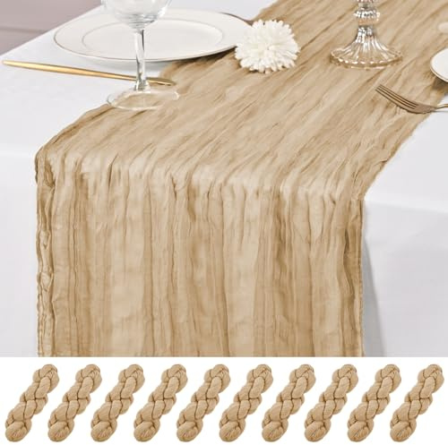 10 Stück Beige Tischläufer 55 x 300 cm Käsetisch Tischläufer rustikaler Gaze Tischläufer Romantische Lange Lange Stoffkäse Käse Tisch Läufer für Hochzeitsfeier Brautbabyparty