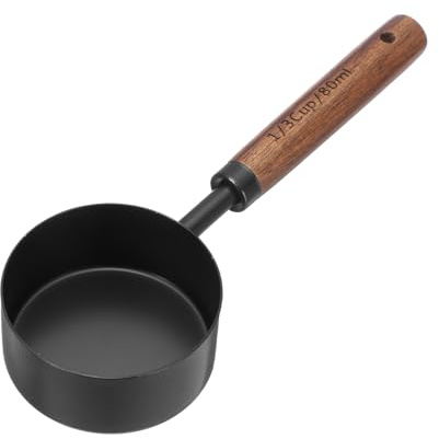 sourcing map Measuring Spoon, 80ml Stainless Steel Coffee Scoop Spoon with with Wood Handle for Ground Coffee Tea Sugar Cooking Baking, Black