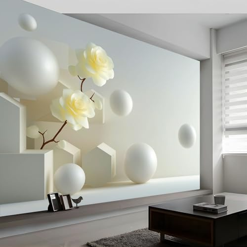 Fototapete Weltraum Geometrisch Kreis Blumen Tapete B200 x H140 cm, 3D Rendering Stile Foto Tapete Schlafzimmer Wohnzimmer Vliestapete - XXL Motivtapeten Bildtapete 3d Effekt Wand Dekoration