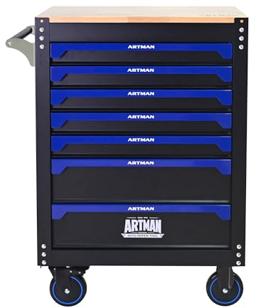 S.Walt 30 Large Tool Chest with Wheels, Rolling Toolbox with 7 Drawers, Heavy-Duty Metal Tool Cart with Wood Top and Side-Mounted Hidden Key Lock for Garage and Workshop (Bonus Drawer Liners)