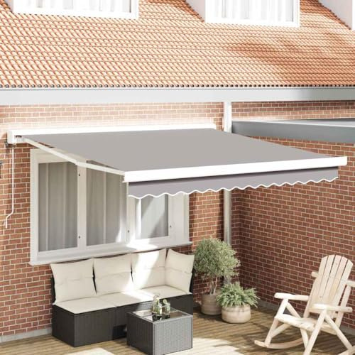 Markisenbespannung Höhenverstellbar Markise,Einziehbare Markise Hellgrau 350 x 250 cm Stoff, Metall,Für Terrasse Balkon,Einfache Montage Ohne Bohren,Vielseitig Einsetzbar