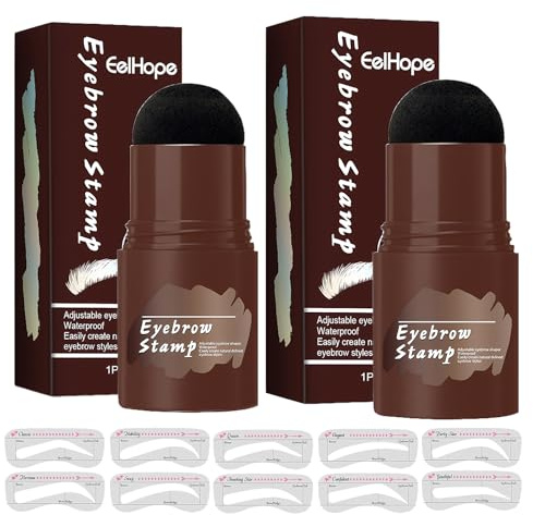 Augenbrauen Schablone Set, 2 Augenbrauenpuderstempel, 20 Augenbrauen Schablonen für Frauen, Augenbrauenpuder Wasserfest, Eine Natürliche Augenbrauenform Kreieren, Dunkelbraun und Hellbraun