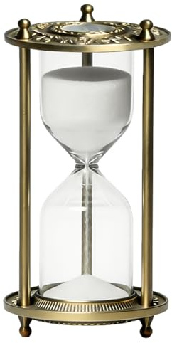 Reloj de arena de 15 minutos con marco de latón dorado, reloj de arena decorativo vintage, temporizador con arena blanca, reloj de arena dorado, decoración moderna, regalo para el hogar, cocina