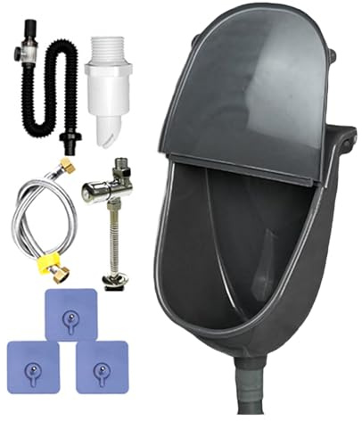 Urinario de pared con tapa | Urinario de lavado de baño montado en la pared | Desviador de ajustable con manguera para dormitorio, vehículo, RV, patio trasero, garaje, hogar, baño