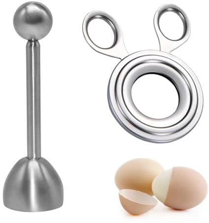 2 Stück Eieröffner mit Kugel für Gekochte Eier, Hochwertiger Eierköpfer | Eierschneider Edelstahl Mattiert, Eierschalen Sollbruchstellenverursacher für Harte und Weiche, Spülmaschinengeeignet
