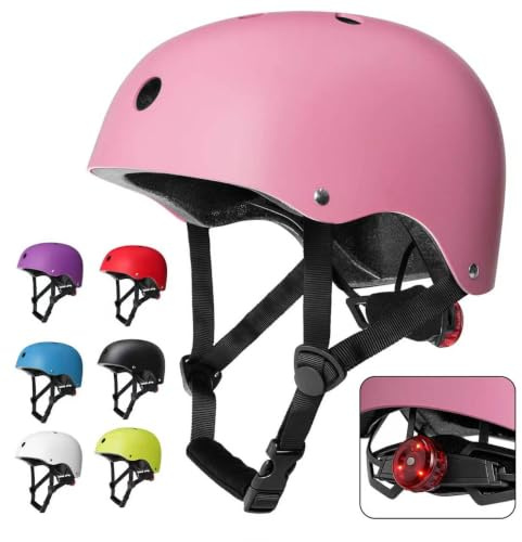 Ckorison Kids Bike Helmet with LED Rear Light,Lightweight Adjustable Childs Helmet for Boys & Girls Ages 5-8-14,Multi-Sport Safety Helmet for Skateboard Cycling Scooter Rollerblading–CE Certified