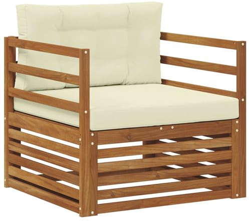 Owoxanthellate Outdoor Sofa Akazienholz Massiv Gartensofa mit Kissen Beige Natur Holz Loungesessel Outdoor Terrassenmöbel Balkonsofa 1 Sitzer