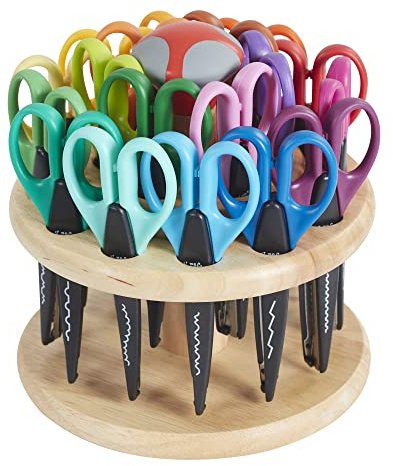 ECR4Kids Kraft Edgers with Rotating Hardwood Rack, Decorative Scissors, Assorted, 18-Piece