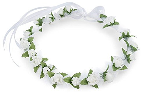 Haarkranz für Blumenmädchen Rosen, creme-grün - Haarschmuck mit Rosen für Blumenkinder