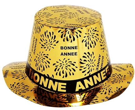 Widmann 7990Q - Partyhut Bonne Année Gold, 1 Stück, Schwarz-Gold, französischer Text und Feuerwerk, Frohes neues Jahr, Papp Hut, Silvester, Neujahr, Jahreswechsel
