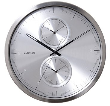 KARLSSON KA5508SI Wanduhr Multiple Time Aluminium Gebürsted, 50 x 50 x 5 cm, Silber