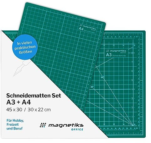 magnetiks Schneidematte 2er Set - DIN A3 und DIN A4 im 2er Set Schneideunterlage - selbstheilend doppelseitig grün