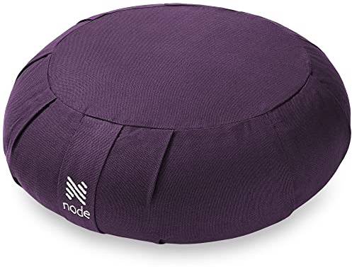 Node Fitness Zafu Meditation Cushion, 15 Round Buckwheat Yoga Pillow with Organic Cotton Cover - Purple