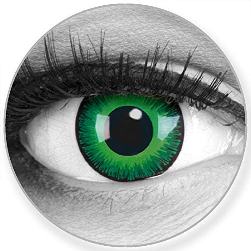 Funnylens Farbige grüne Kontaktlinsen Shining mit Stärke - weich mit Stärke 2er Pack + gratis Behälter – 3 Monatslinsen - perfekt zu Halloween Karneval Fasching oder Fasnacht -4.0