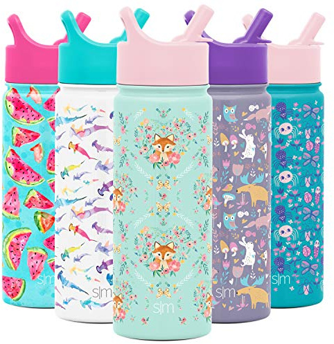 Simple Modern vattenflaska för barn med sugrör | Isolerat rostfritt stål återanvändbar glas för skola, flickor, pojkar | Summit Collection | 530 ml | Räv och blomman