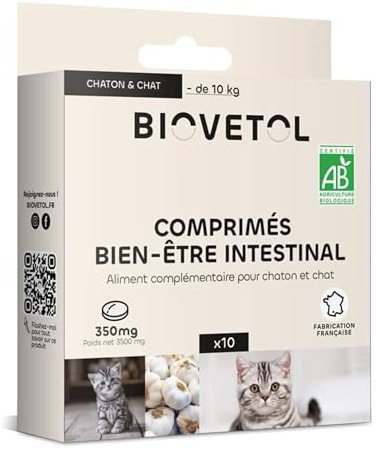 Biovetol - Comprimés Bien-être Intestinal pour Chat et Chien Bio - x10 (Chaton/Chat)