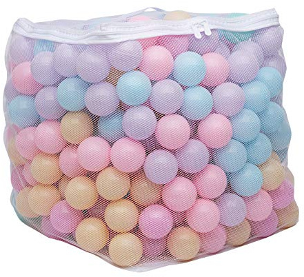 Amazon Basics BPA-Free Ball Pit Balls with Storage Bag, Crush-Proof Plastic for Toddlers Kids 12+ Months Play, 6 Pastel Colors, Pack of 400