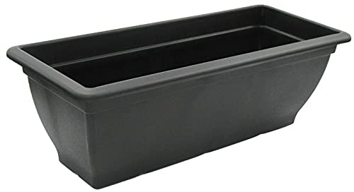 Rammento 2-Pack 60cm Long Plastic Planter Troughs, Black | Window Box Plant Pots for Garden | Durable Weather-Resistant Patio Pots, Balcony Planters | Lightweight Flower Pots for Outdoor, Herb Troughs