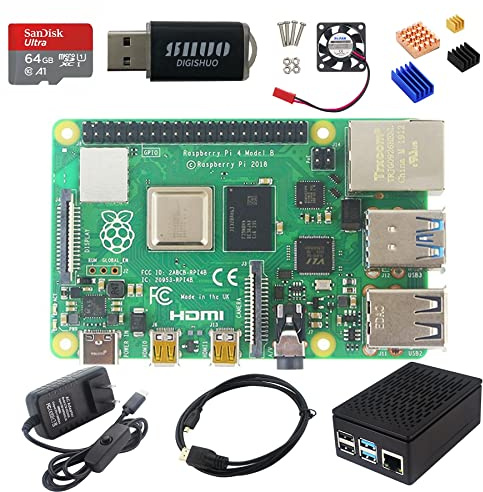 DIGISHUO Raspberry Pi 4B Model B 8GB RAM DIY Kit | with Case | Pi Cooling Fan | San Disk 64G SD Card Micro-SD | Micro HDMI Cable | Sufficient 5V 3A Power Supply (8G Module 8 in 1 Kit)